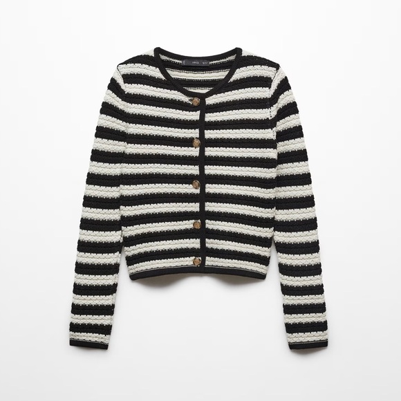 Mango Black and White Striped Cardigan with buttons NWT - Picture 2 of 5